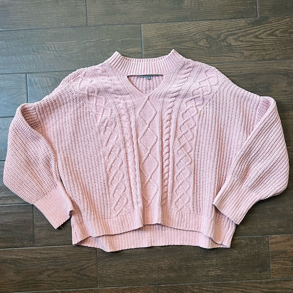 All pink knitted crochet crewneck sweatshirt